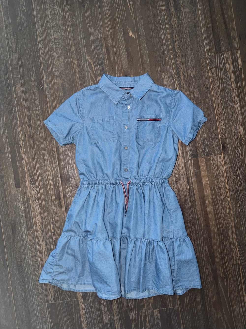 Tommy Hilfiger Light Blue Chambray Tiered Shirt Dress